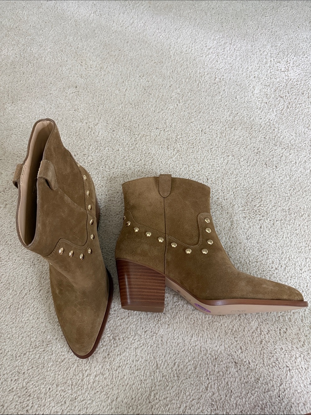 Coach Tan Suede Studded Western Ankle Boots - Picture 3 of 6